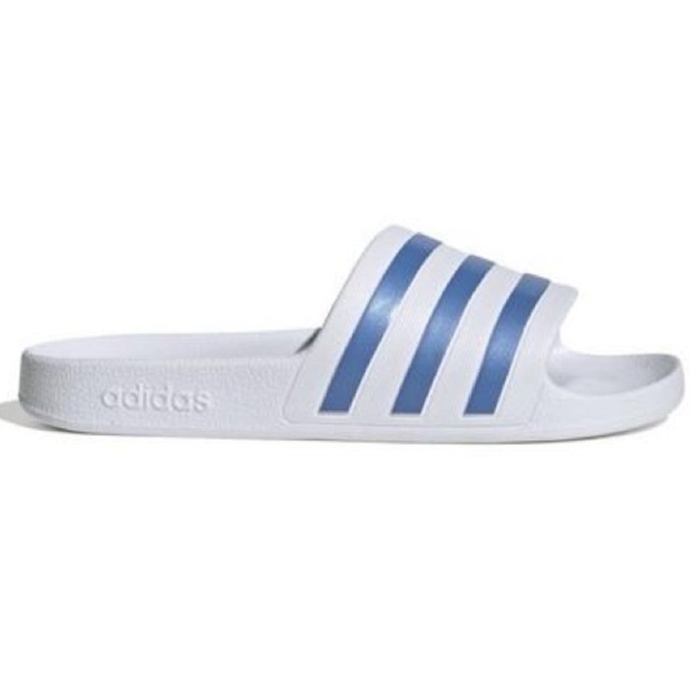Adidas White and Blue Slide Sandals